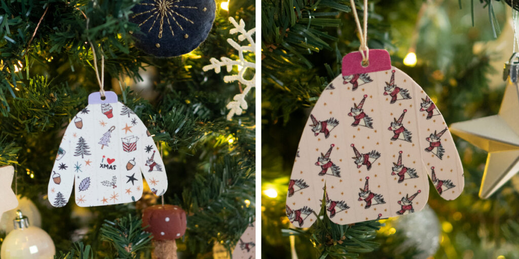 maglioncini in washi tape per decorazioni fai da te per l'albero di Natale