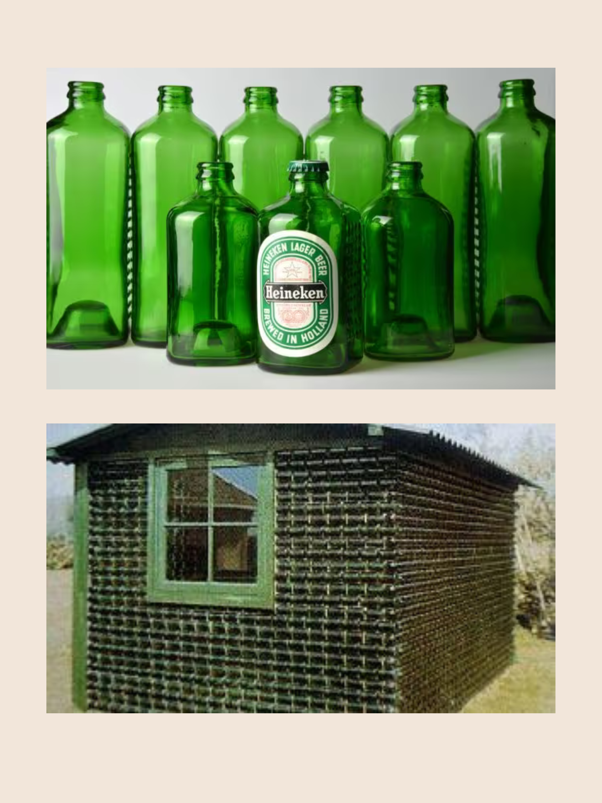 casa realizzata con bottiglie Heineken riciclo creativo - upcycling