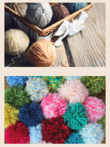 Pompom con fili di lana colorati