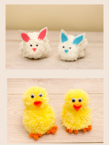 Simpatici animaletti di pompon di lana decorati con elementi creativi