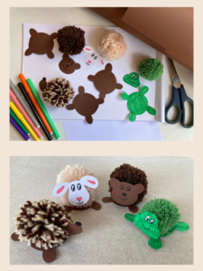 Animaletti fatti di pompom di lana colorati