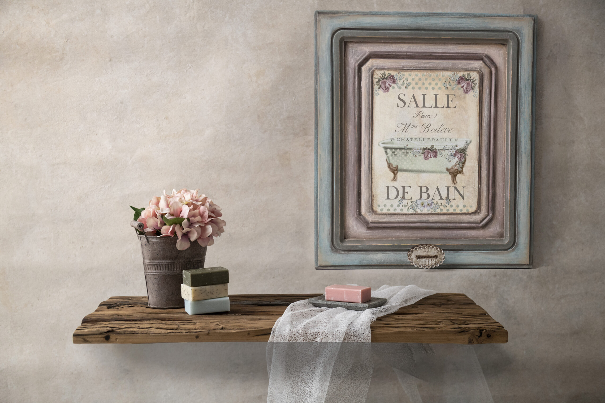 Set Di 3 Secchielli In Metallo Zincato Vintage Con Manico In Legno - Forma Ovale Rastremata - Arredamento Rustico