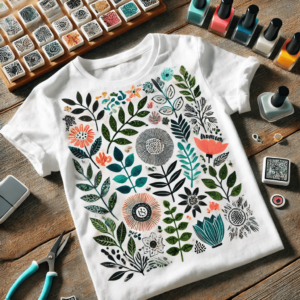 T-shirt decorata con timbri scrapbooking T-shirt decorata con timbri scrapbooking